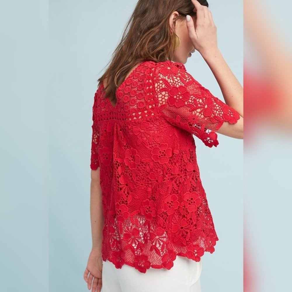 NWT Anthropologie Vanessa Virginia Red Candace Lace Top, size 4 - Picture 3 of 7